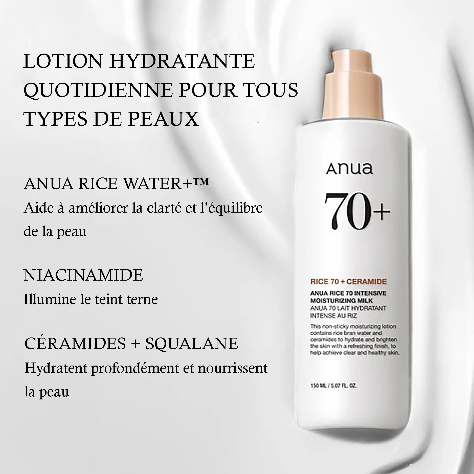 Anua - Rice 70+ Ceramide Lait Hydratant Intensif