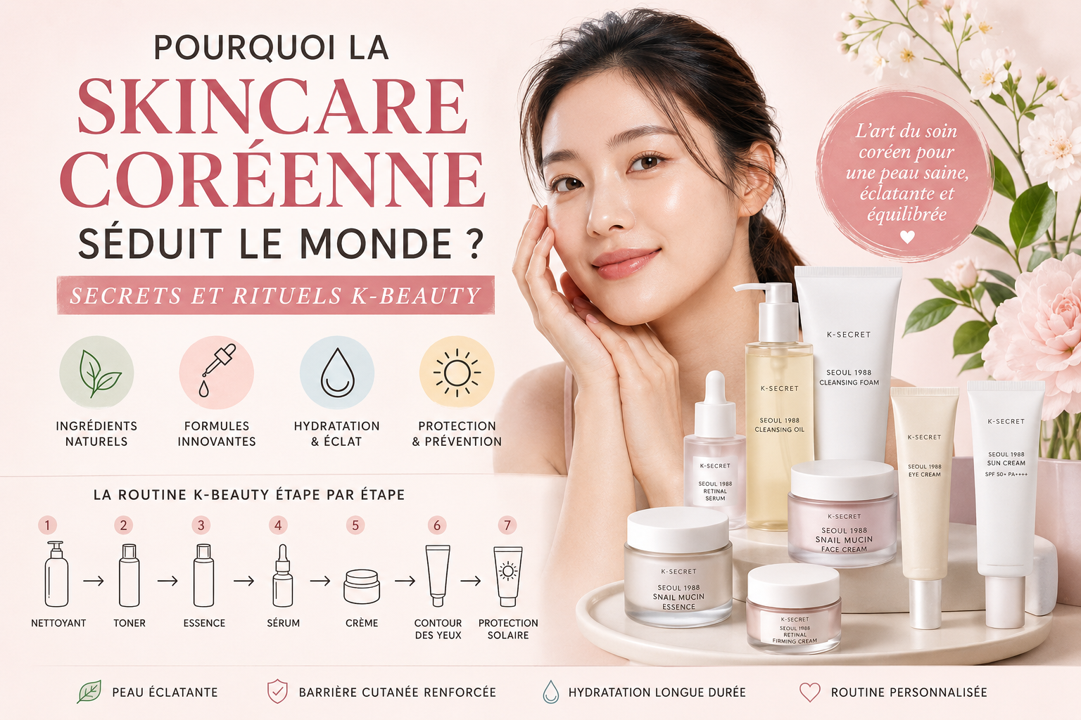 Skincare coréenne K-Beauty avec produits K-SECRET.